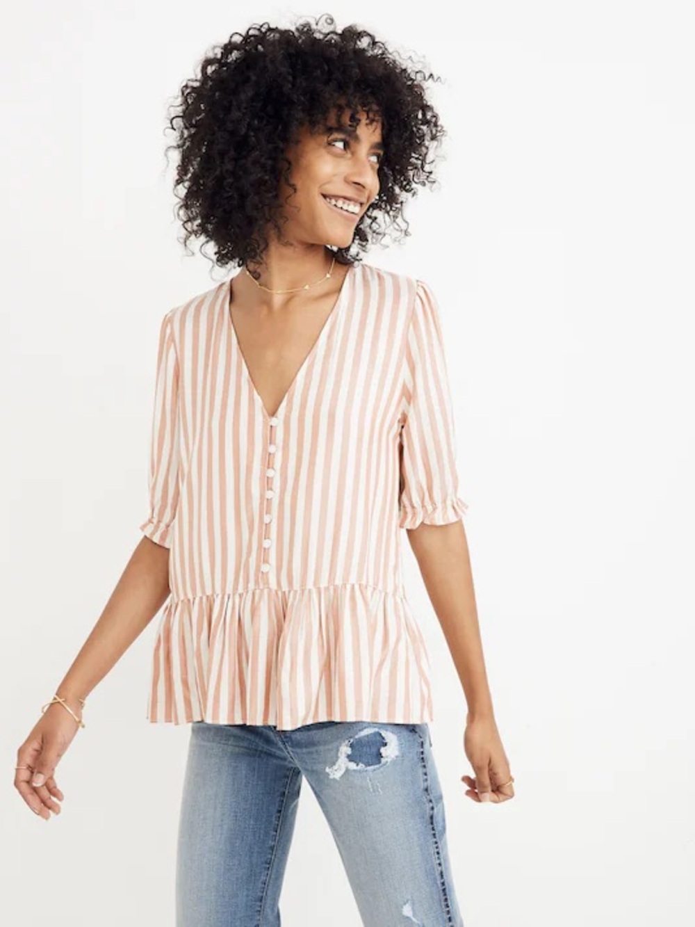 Madewell Courtyard Ruffle-Hem Peplum Top Rusted Tin Stripe Size S